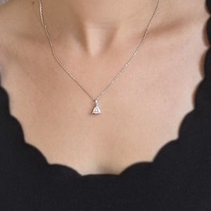 Sterling Silver Trillion Moissanite Necklace with Chain (6.5mm,1 Ct, Certified)